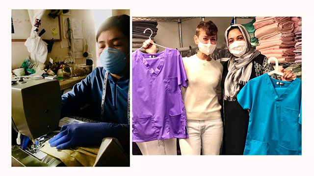 Refugee women's support group sews sustainably made scrubs for local hospital
